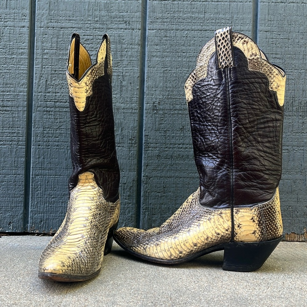 Panhandle slim snakeskin genuine leather cowboy boots size 6.5 handmade western